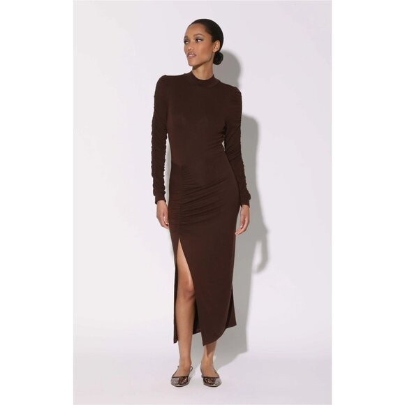 Walter Baker Long Sleeve Fitted Midi Dress Cocoa Brown Size Small New With Tag - Picture 3 of 6